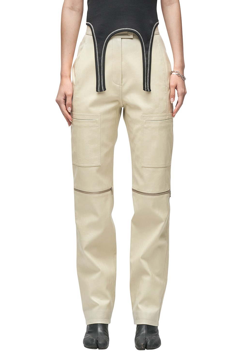 ZIPPED FAUX LEATHER PANTS